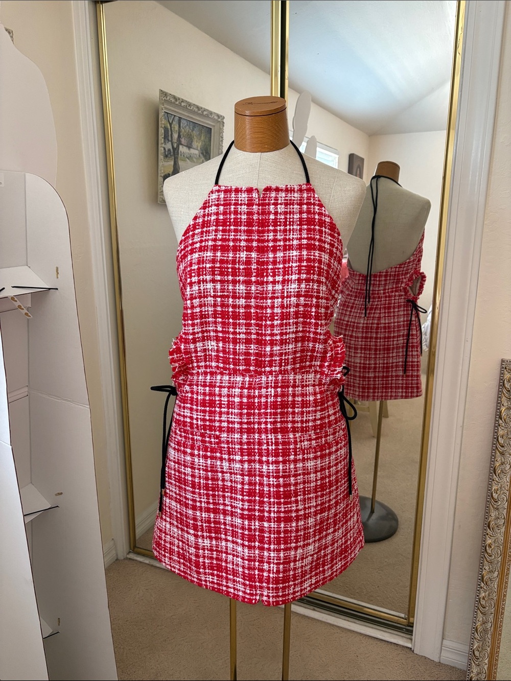 Self-Portrait Red and White Tweed Mini Dress